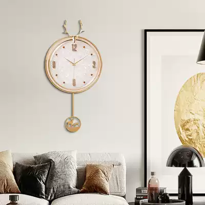 Polaris Nordic Deer head mute wall clock Metal living room personality pendulum clock Light Luxury American household clock European style