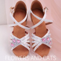 Latin Dance Shoes Girl Child White Professional Girl Soft Bottom Summer Less Children New Dance Beginner Dance Shoes