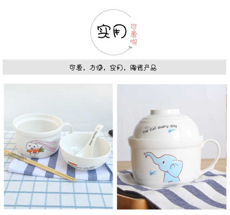 The hot kitchen ceramic terms rainbow such to use Japanese large lovely cartoon cup noodles with cover tableware lunch boxes in The bowl