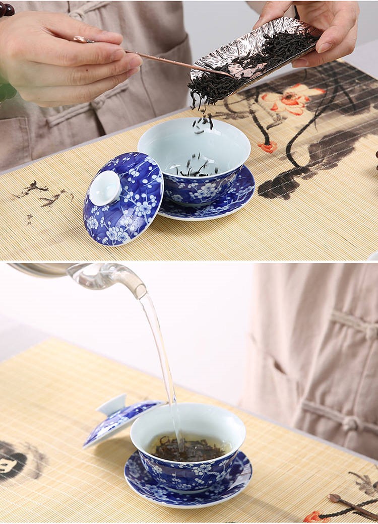 The kitchen of jingdezhen ceramics steak flowers tureen tea hand - made enamel blue and white three color gradient is large tea cups