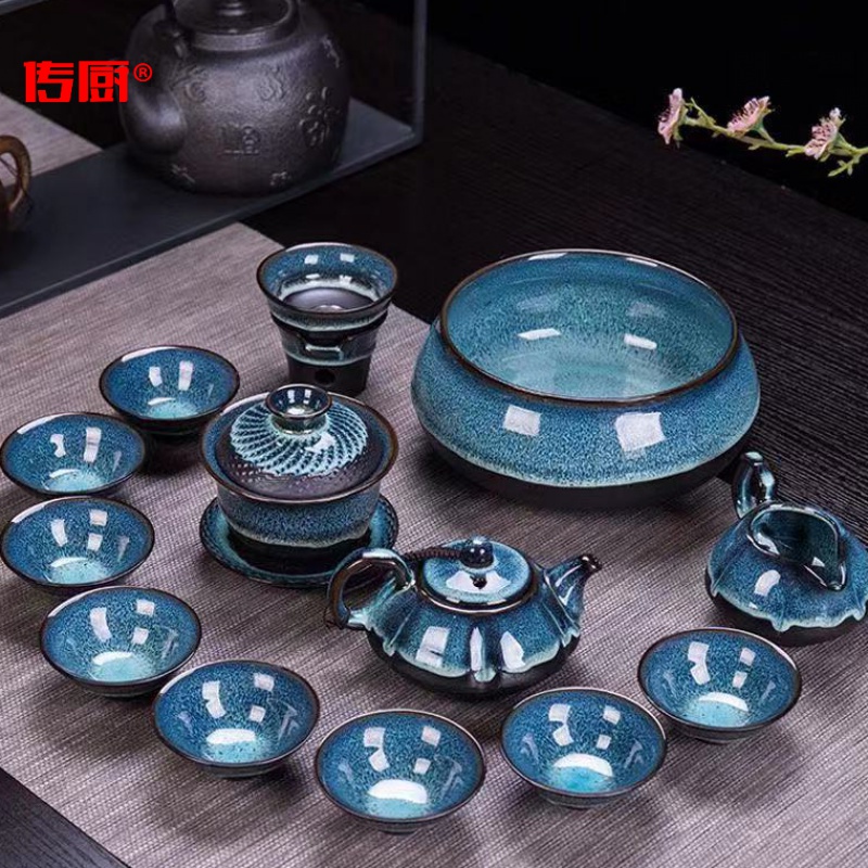 The kitchen tea set optional along an abundant distribution 】 【 kung fu tea set of a complete set of household ceramics up temmoku glaze