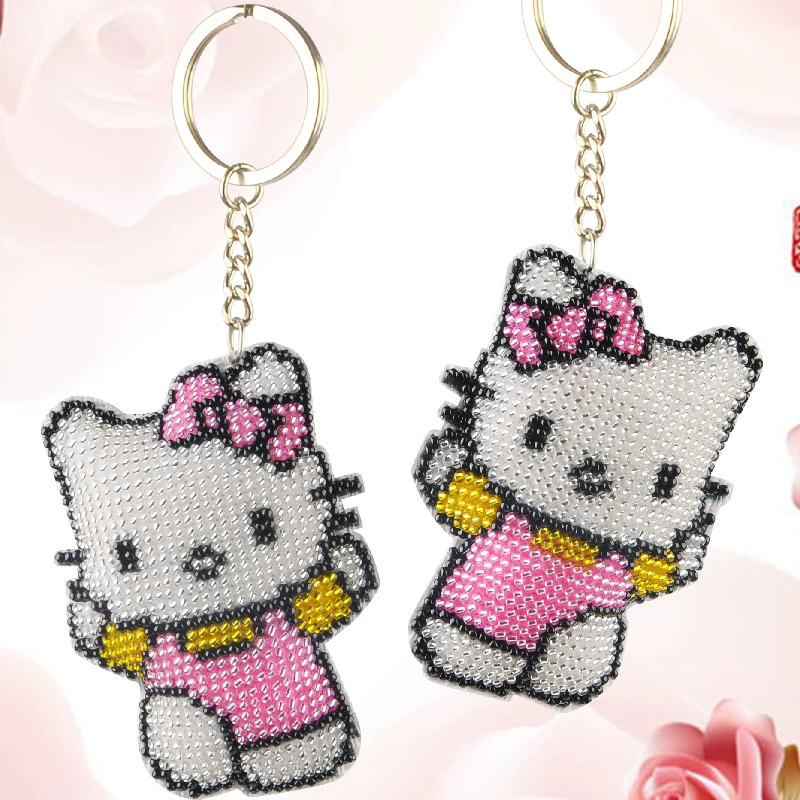 DIY cross stitch đính cườm mặt dây chuyền keychain hai mặt thêu đầy đủ đính cườm người yêu KT mèo điện thoại di động mặt dây chuyền chuỗi đồ trang trí - Công cụ & phụ kiện Cross-stitch