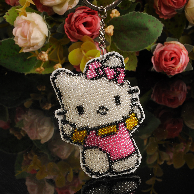 DIY cross stitch đính cườm mặt dây chuyền keychain hai mặt thêu đầy đủ đính cườm người yêu KT mèo điện thoại di động mặt dây chuyền chuỗi đồ trang trí - Công cụ & phụ kiện Cross-stitch tranh thêu chữ thập chữ nhẫn