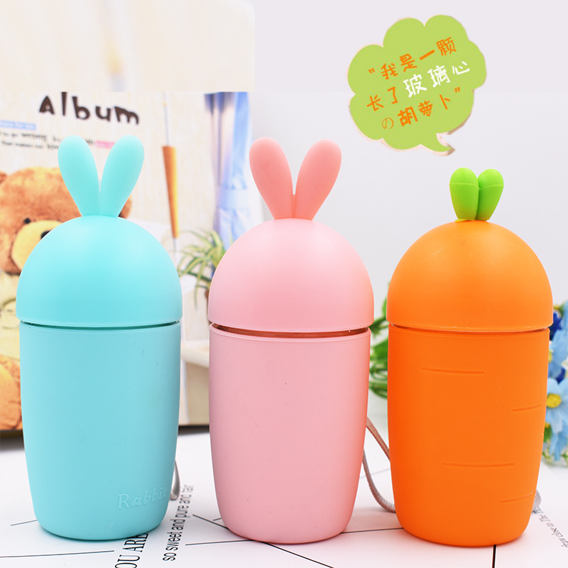 Korean version of cute rabbit carrot glass Children's male and female students girl heart water cup creative handy cup