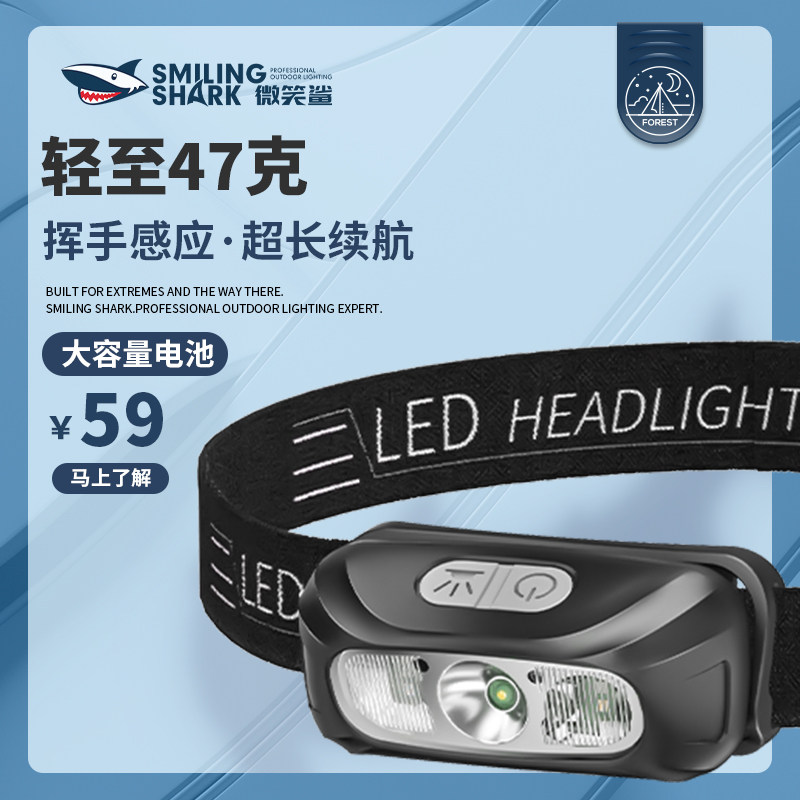 LED头灯超亮可充电头戴式手电筒强光感应小型便携长续航夜钓鱼灯