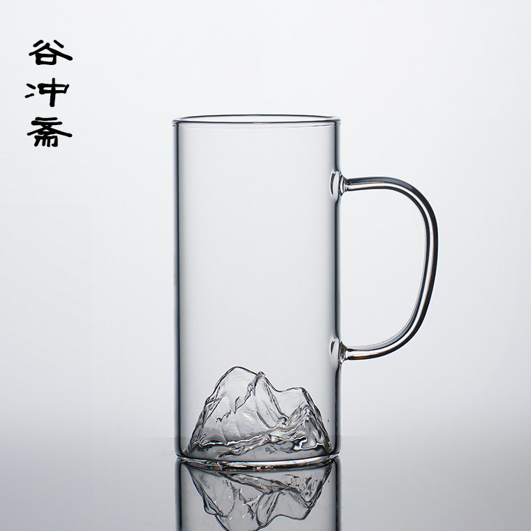 New Green Tea Cup Mountain Range Water Cup Office Home Tea Cup Large Capacity Transparent Glass Cup Heat Resistant Thickening Belt
