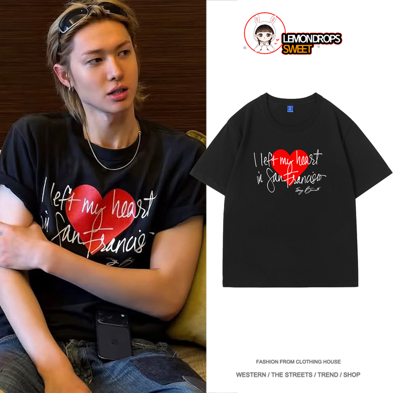 Cortis Martin Style Letter Heart Print Short-Sleeve T-Shirt for Men and Women 2026 New Pure Cotton Top