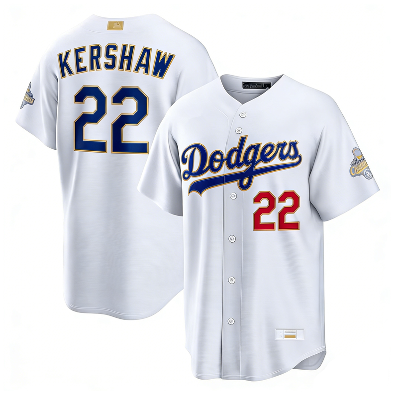 Fully Embroidered Los Angeles Dodgers 22 #   Kershaw Men's and Women's Baseball Uniforms, Kidsren's Cardigan Jerseys