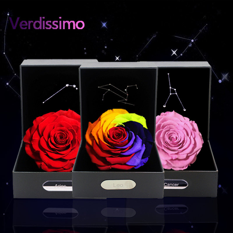 永生花星座礼盒七彩玫瑰干花七色保鲜花同城速递rose情人节礼物品