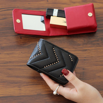 Small fragrance net Red make-up with mirror lipstick bag Small portable cute leather mini lipstick storage box