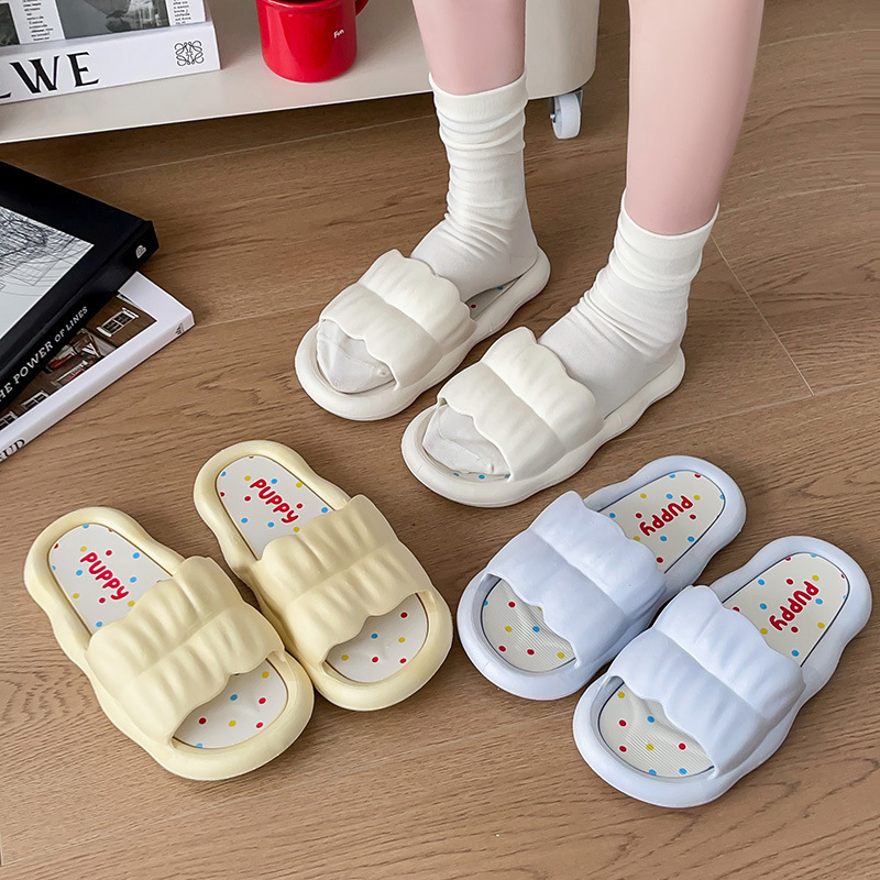 ins Cute Style Petal Color Dot Slippers for Women Summer Indoor Non-Slip Soft Sole Thick Sole Student Sandals