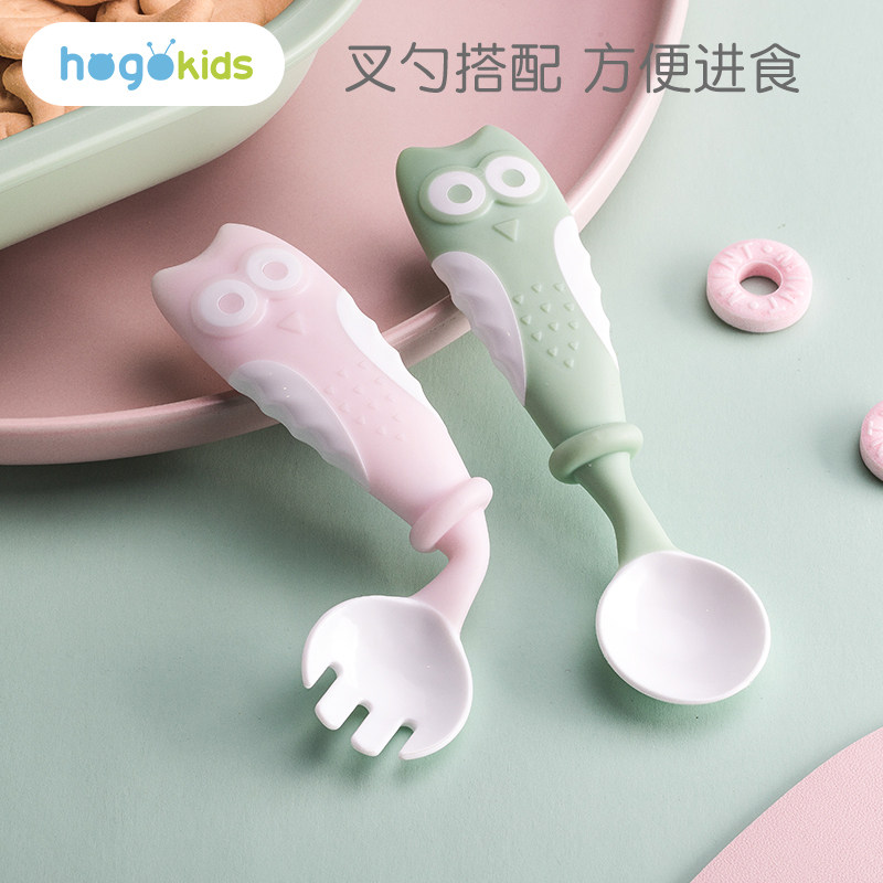 Wo Fruit Baby Elbow Spoon Fork Suit Bendable baby Spoon Training Fork Kid Kid Home School Eating Cutlery