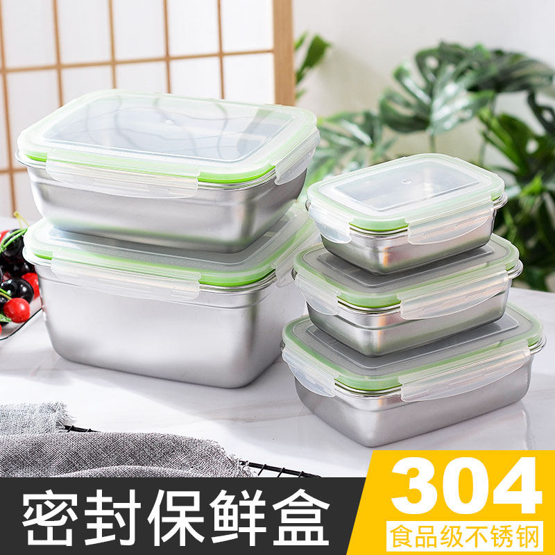 Upscale 304 stainless steel food indwelling case with lid Remain box Freshness Rectangular Box Dining Hall Canteen Special