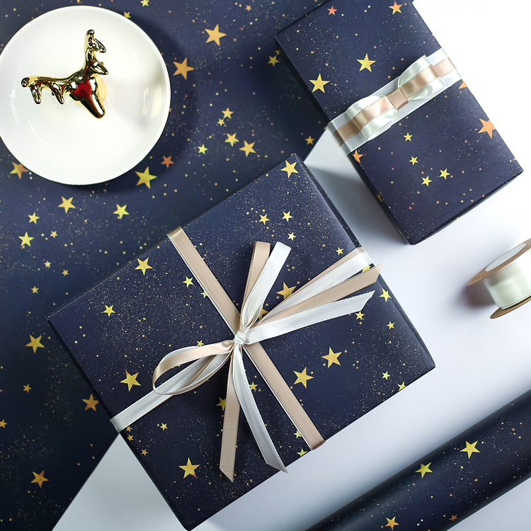 Five-pointed star love student ins wind wrapping paper gift self-adhesive handmade birthday gift wrapping paper Children's gift packaging materials Boys holiday cartoon simple Christmas gift wrapping paper