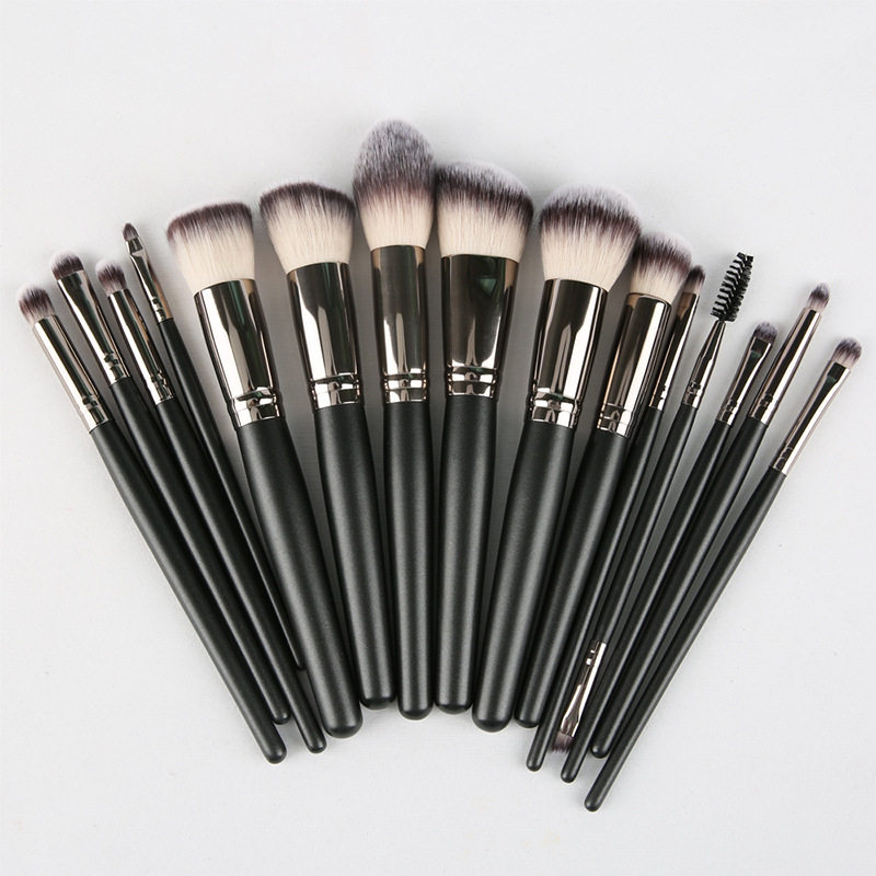 15 sets of three-color hair flash silver black wooden handle loose powder makeup brush beauty tools face brush makeup brush