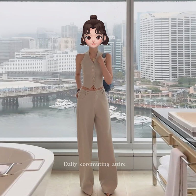 Summer New Style Vest Top with Old Money Lettering Pants, Fashionable Adjustable Waistband Wide-Leg Casual Pants Two-Piece Set for Women