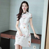 Foreign trade women's clothing export Alibaba 1688 online batch official website summer floral slimming cheongsam short-sleeved dress