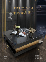 Marble KTV Tea Table TV Cabinet Combo Brief Modern Nordic Stainless Steel Square Port-Style Light Extravaganza