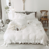 Winter Cavet White Rabbit Rabbit Suede Four Pieces Warm Two-sided Crystal Suede Coral Suede Pure Color Bed Skirt Quilt Cover