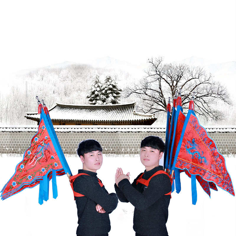 The boutique opera Peking Opera relies on the flag carrier for the back of the flag with the flag-plate Longfeng triangle flag large leaning on the rack tenpole flag stick double sided embroidery