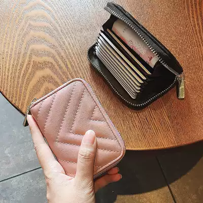 Leather organ card bag female ultra-thin large-capacity multi-card fashion sheepskin Korean cute small card holder ins tide