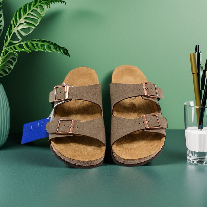 Boken Outdoor Slippers with Cork Soles, Summer Double-Strap Sandals, Slippers for Men and Women, Outdoor Flat Sandals, Correct Letter Shoes