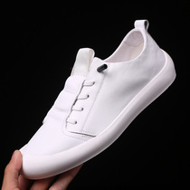 Summer mens fashion board shoes leather sports shoes male cow skin small white shoes all white personality shoes tide