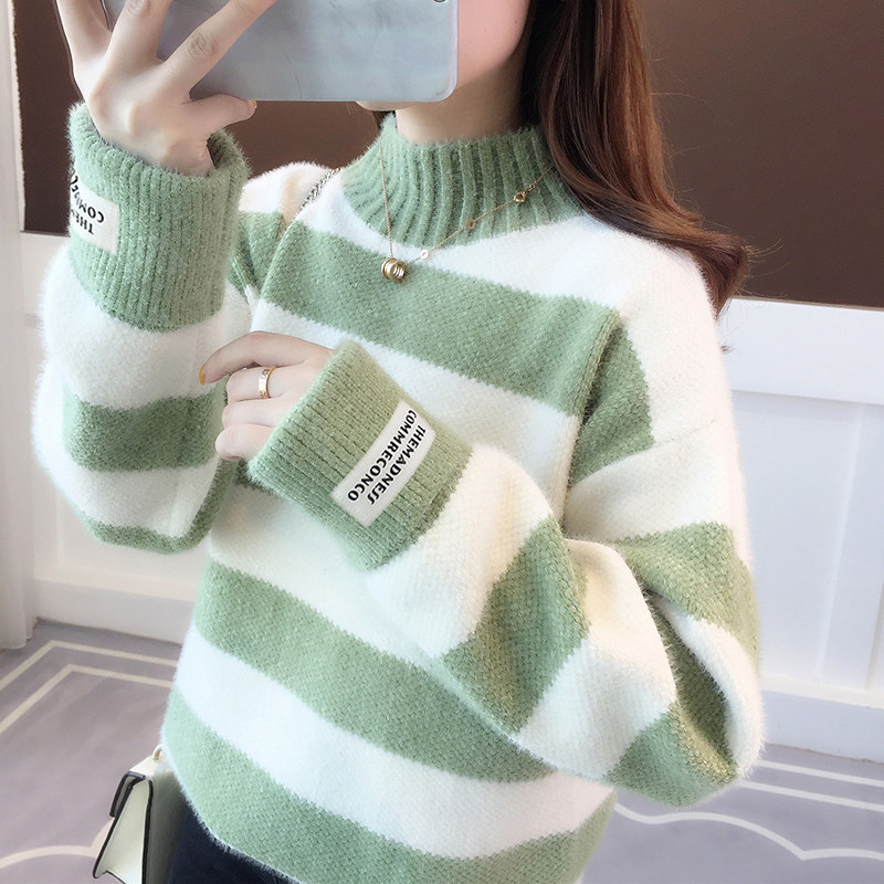 仿水貂绒高领毛衣女秋冬新款韩版慵懒风加厚雪尼尔套头打底针织衫