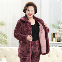 Pajamas Lady winter middle-aged mother-in-law dress coral velvet three-layer cotton thickened warm cotton-padded jacket home clothing