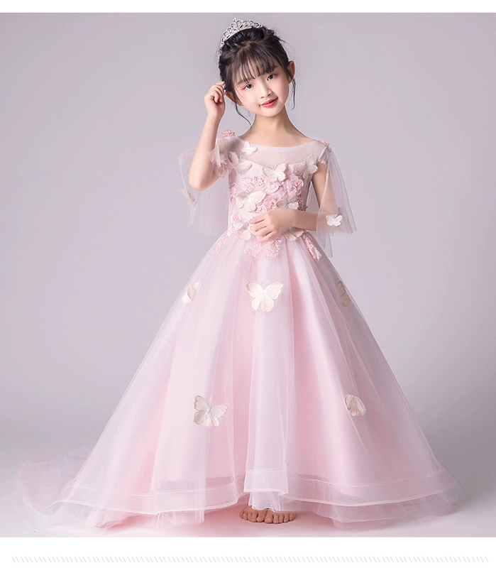 Trẻ em công chúa ăn mặc cô gái fluffy sợi trailing chủ trang phục buổi tối mô hình sàn catwalk hoa cô gái trang phục - Váy trẻ em