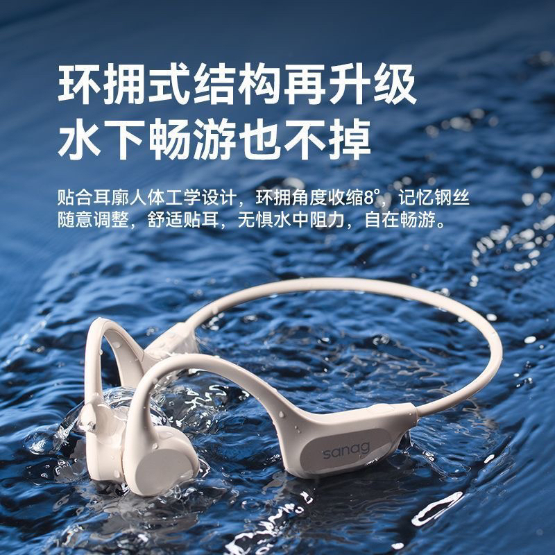 Sanag Bone Conduction Bluetooth Headphones Ipx8 Professional-Grade Swimming Waterproof Wireless Running Ear-Hook Sports B60