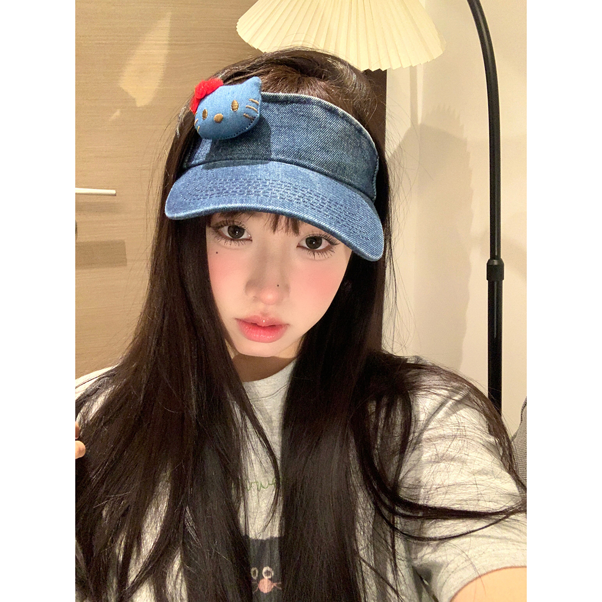 Xinbangbang かわいい漫画猫のパッチワークカウボーイハット中空トップハット春と夏通気性蒸れないサンハットサンハット