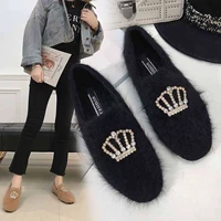 Giày Peas nữ mùa thu đông 2018 phiên bản mới của Hàn Quốc đế bằng cộng với giày nhung nhung giày lông thấp nữ để giúp giày nhỏ triều giày đông hải nữ