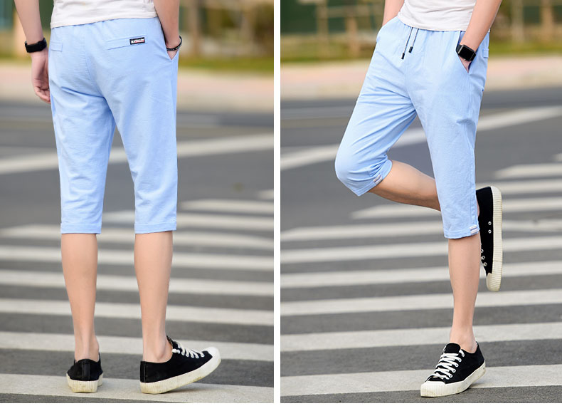 Quần short nam cắt quần Teen rắn màu quần mỏng mùa hè bông năm điểm Casual Elastic eo ống túm