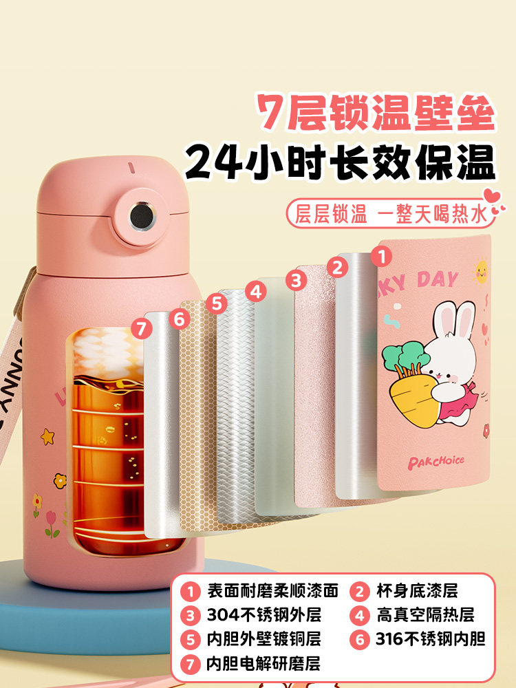 Fingerprint Thermos Cup for School, Smart Unlocking Straw, Portable, High-Looking Fingerprint Children's Water Cup