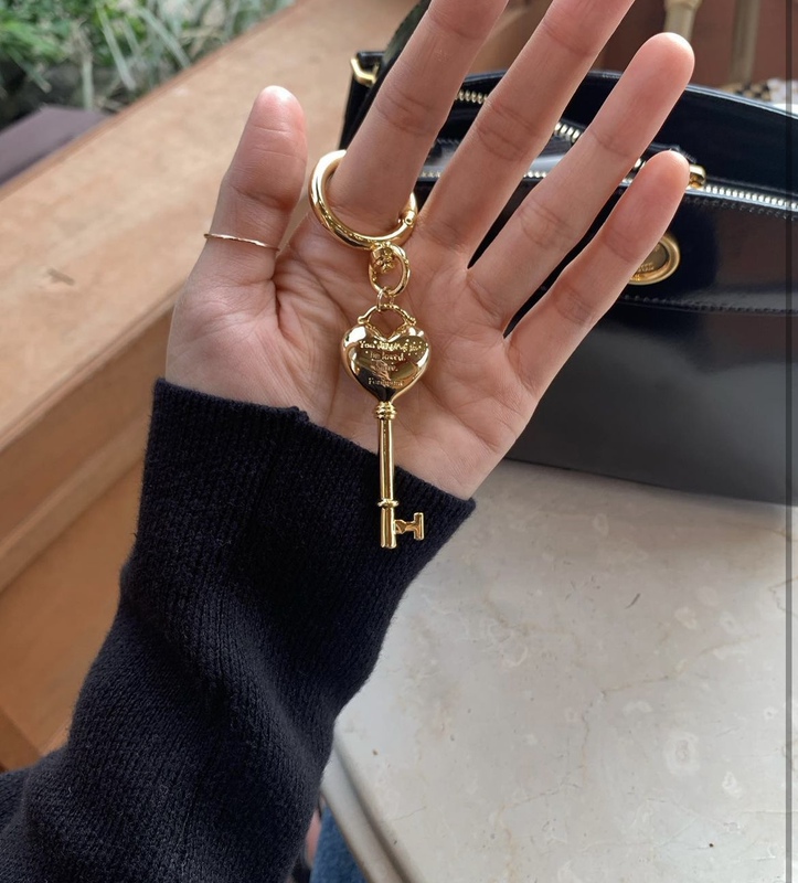 Korean ins Blogger's Same Style Brass Plated with 18K Gold Heart Lock Keychain Bag Charm