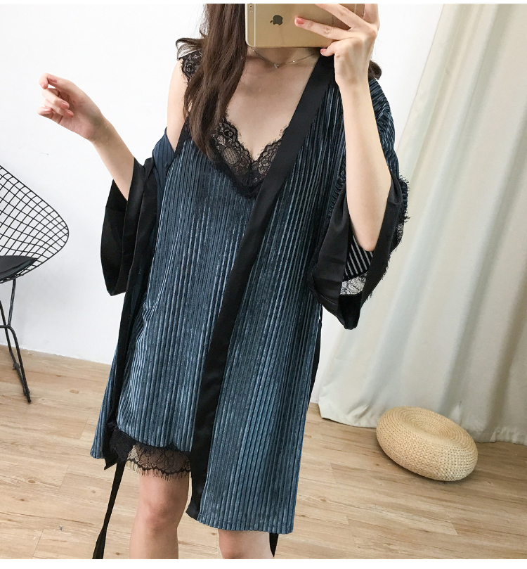 Đồ ngủ Phụ nữ Mùa đông Vàng Hàn Quốc Nhung Sexy Váy ngủ cho người lớn Ấm áp Ấm áp Mặc Midnight Glamour Nightgown váy ngủ 2 dây