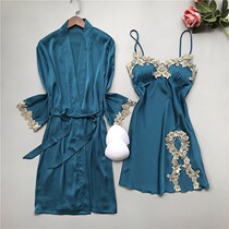 Ice Silk Pyjamas Woman Spring Autumn With Chest Cushion Sexy Lace Harness Sleeping Dress Girl Sleepwear Summer Thin 2021 new