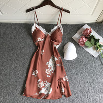 Printed Sleeping Dress Woman Summer Sleeping Dress With Chest Cushion Short Skirt Ice Silk Harnesses Thin spring and autumn can be worn for 2022 little fresh