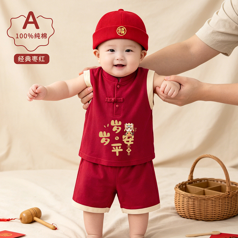 New Chinese Style Baby Summer Thin Clothing, Unisex Baby One-Year-Old Formal Wear, Birthday Party Outfit, Separate Set New Chinese Style Baby Summer Thin Clothing, Unisex Baby One-Year-Old Formal Wear, Birthday Party Outfit, Separate Set
