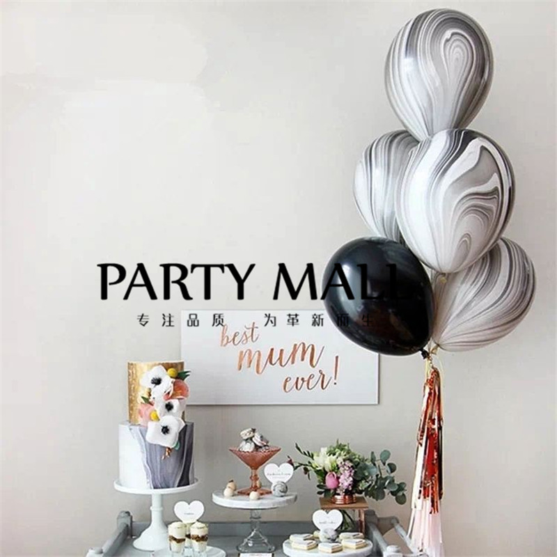 American pioneer black and white marble agate ball painted ball imported thickened balloon wedding birthday party supplies