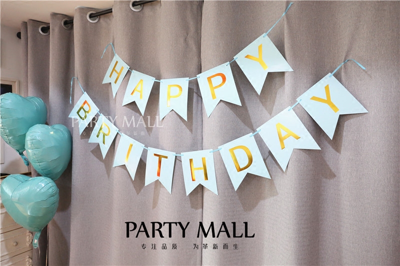 PARTYMALL Birthday Party Paper Pull Flag Blue Blue Pink White Black Birthday Background Decoration