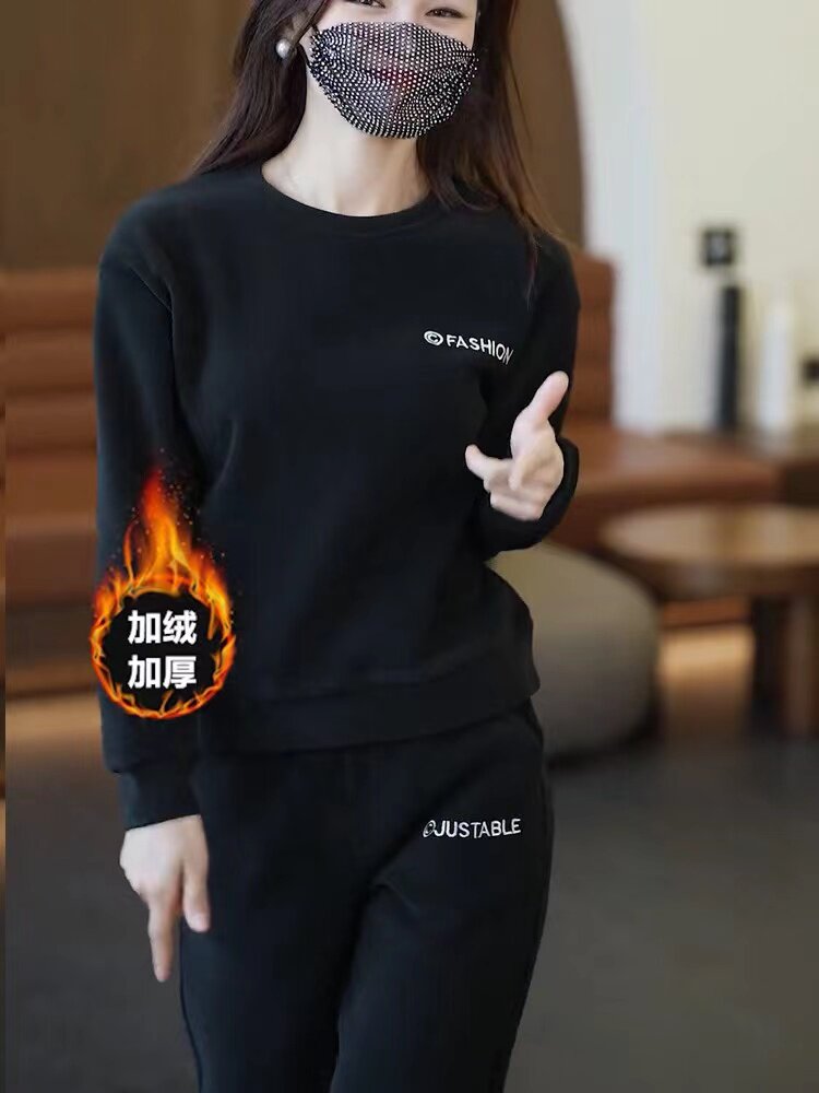 Спортивный костюм для отдыха, комплект, модная утепленная толстовка, городской стиль для девушки 