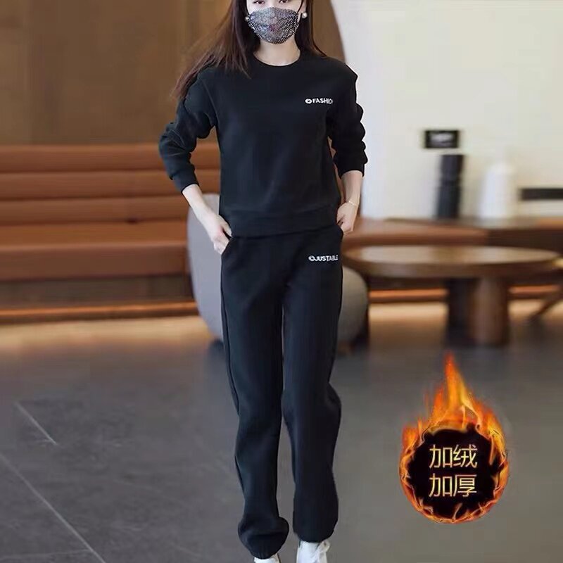 Спортивный костюм для отдыха, комплект, модная утепленная толстовка, городской стиль для девушки 