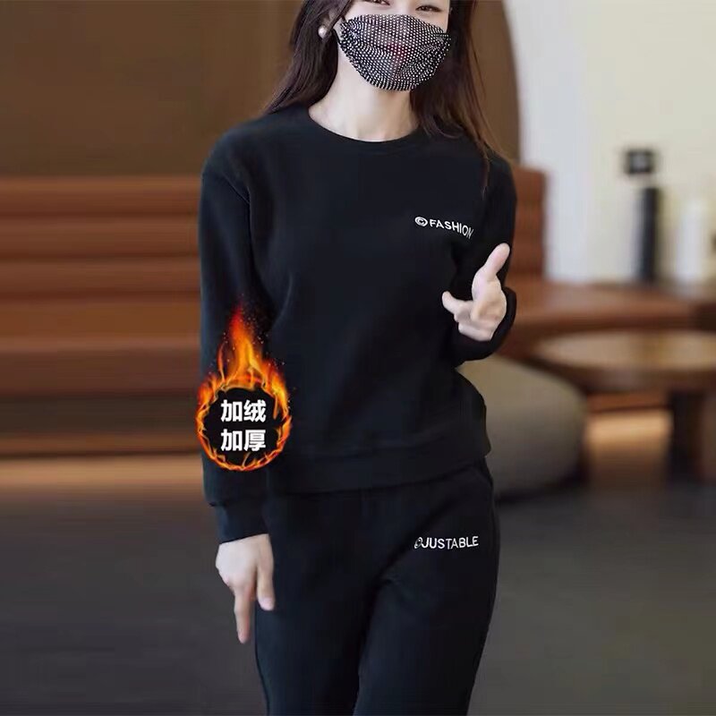 Спортивный костюм для отдыха, комплект, модная утепленная толстовка, городской стиль для девушки 