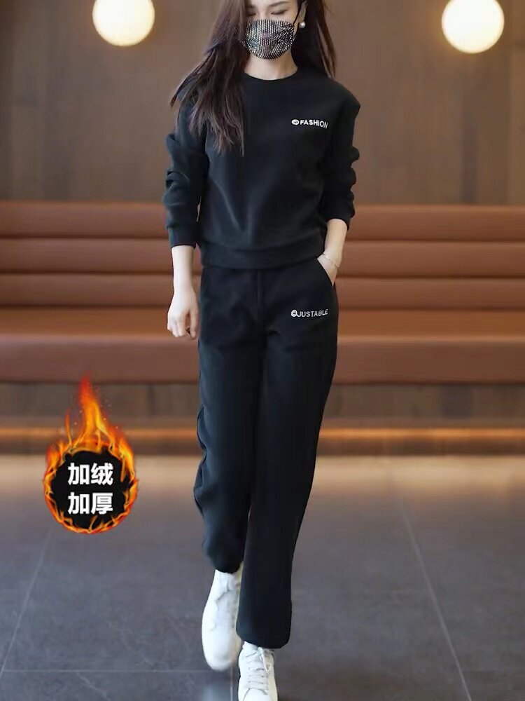Спортивный костюм для отдыха, комплект, модная утепленная толстовка, городской стиль для девушки 