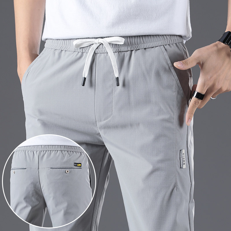 Pants Men Summer Thin speed dry sports 100 hitch Icing Silk Casual Pants Straight Barrel Long Pants Trendy Breathable Sweat