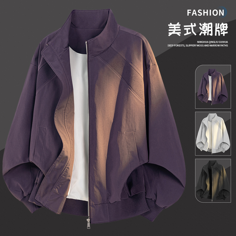 Autumn New Minimalist Style Stand-Collar Flight Jacket for Men, Trendy Brand Loose Outdoor Retro Functional Outerwear Autumn New Minimalist Style Stand-Collar Flight Jacket for Men, Trendy Brand Loose Outdoor Retro Functional Outerwear