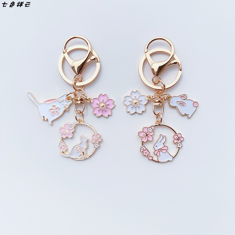 Sakura Rabbit Keychain Girly Bag Pendant Japanese Style Fresh and Cute Keyring Wreath for Best Friends Sakura Rabbit Keychain Girly Bag Pendant Japanese Style Fresh and Cute Keyring Wreath for Best Friends