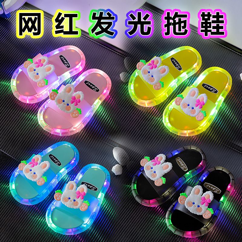 Children's Slippers, Kids' Trendy Summer Light-Up Cute Cartoon Girls' Indoor Soft-Soled Non-Slip Baby Slippers for Outdoor Wear